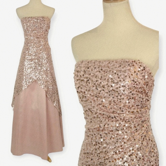 Jump Apparel Strapless Mauve And Rose Gold Sequin Gown - Picture 2 of 11
